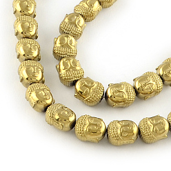 Golden Plated Electroplated Non-magnetic Synthetic Hematite Beads Strands, Buddha Head, Golden Plated, 10x9x7mm, Hole: 1mm, about 40pcs/strand, 15.7 inch