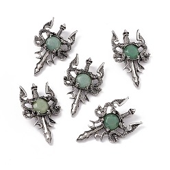 Green Aventurine Natural Green Aventurine Pendants, Sword Charms, with Rack Plating Antique Silver Tone Alloy Findings, Cadmium Free & Lead Free, Faceted, 48x29x6.5mm, Hole: 6x3.5mm