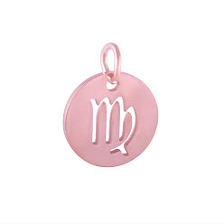 Virgo 304 Stainless Steel Charms, Flat Round with Constellation/Zodiac Sign, Rose Gold, Virgo, 12x1mm, Hole: 3mm