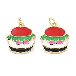 Hamburger Латунные подвески, с эмалью, без свинца и без кадмия, стойки покрытие, долговечный, реальный 18 k позолоченный, гамбургер, 17x15x2.5 мм, отверстие : 3 мм