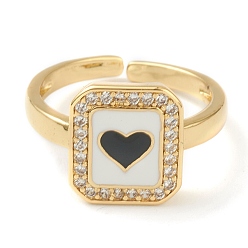 Черный Латунные кольца из манжеты с прозрачным цирконием, открытые кольца, Прямоугольник с сердцем, золотые, чёрные, размер США 6 (16.5 мм)
