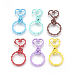 Mixed Color Alloy Swivel Clasps, Swivel Snap Hook, with Iron Rings, Heart, Mixed Color, 60x30mm
