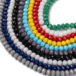 Mixed Color Opaque Solid Color Glass Beads Strands, Faceted, Rondelle, Mixed Color, 6x5mm, Hole: 1mm, 92~94pcs/strand, 17~17.5 inch(42.5~43.75cm), 10 colors, 1strand/color