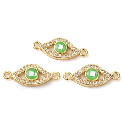 Лайм Покрытие стойки латунь микро паве прозрачные подвески для глаз с кубическим цирконием, с ракушкой и эмалью, реальный 18 k позолоченный, долговечный, без свинца и без кадмия, желто-зеленые, 10x24x3 мм, отверстие : 2 мм