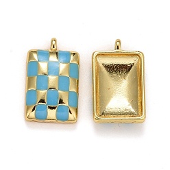 Темно-Голубой Подвески из латуни с эмалью в стойку, долговечный, реальный 18 k позолоченный, без свинца и без кадмия, прямоугольные, глубокое синее небо, 17x10x3.5 мм, отверстие : 1.6 мм