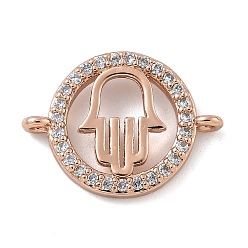 Розовое Золото Стойка покрытие латунь микропаве прозрачный кубический цирконий плоский круглый с хамсой разъем для руки подвески, долговечный, без свинца и без кадмия, розовое золото , 13.5x18.5x3 мм, отверстие : 1 мм