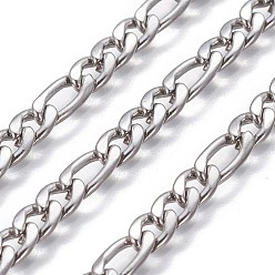 Stainless Steel Color 304 Stainless Steel Figaro Chains, Unwelded, Stainless Steel Color, 6.5~9x4x1.8mm