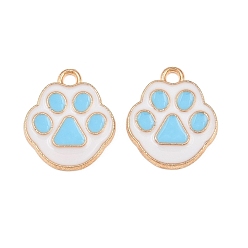 Blue Alloy with Enamel Pendants, Paw Print Charms, Light Gold, Blue, 17x14x1.5mm, Hole: 1.9mm