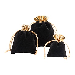Black 30Pcs 3 Style Rectangle Velvet Jewelry Bag, Black, 9~14x7~11cm, 10pcs/style