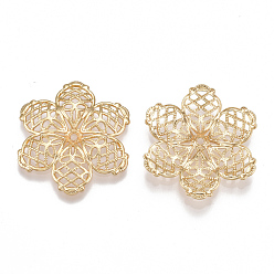 Real 18K Gold Plated Brass Fancy Bead Caps, 6-Petal Flower, Nickel Free, Real 18K Gold Plated, 27x24.5x3mm, Hole: 1.4mm