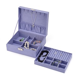 Lilac Velvet & Wood Jewelry Boxes, Portable Jewelry Storage Case, with Alloy Lock, for Ring Earrings Necklace, Rectangle, Lilac, 23.1x18.7x9.1cm