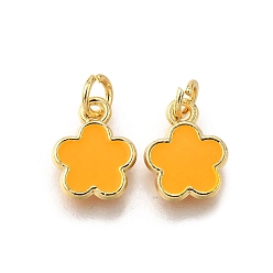 Золотистый Латунь эмаль прелести, с целью перехода в кольце, цветочный шарм, стойки покрытие, без кадмия и без свинца, долговечный, золотые, золотые, 10x8x1.5 мм, отверстие : 3 мм