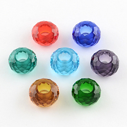 Mixed Color 120 Faceted Glass European Beads, Large Hole Beads, No Metal Core, Rondelle, Mixed Color, 13~14x8mm, Hole: 5~5.5mm
