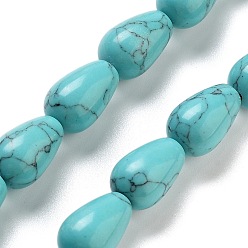 Синтетическая Бирюза Синтетических нитей бирюзовые бусы, слеза, 12x8 мм, отверстие : 1.2 мм, около 33~34 шт / нитка, 15.16~16.54'' (38.5~42 см)