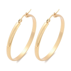 Золотой Серьги из 201 нержавеющей стали, с 304 штифтов из нержавеющей стали, вакуумное покрытие pvd, плоско-круглые, золотые, 39.5x3.5 мм