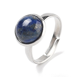 Ляпис-Лазурь Полукруглые перстни из натурального лазурита, 304 регулируемые кольца из нержавеющей стали для женщин, круглые кабошоны: 10мм, размер США 6 (16.5 мм), 3 мм