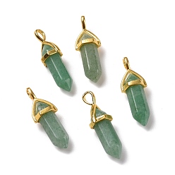 Green Aventurine Natural Green Aventurine Pendants, Faceted, with Golden Tone Brass Findings, Lead free & Cadmium Free, Bullet, 27~30x9~10x7~8mm, Hole: 4x3mm