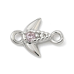 Бледно-Розовый Подвески-рыбки с латунным паве из кубического циркония, без кадмия и без свинца, долговечный, стойки покрытие, платина, розовый жемчуг, 8x6.5x1.5 мм, Отверстие : 0.8 мм & 1 мм