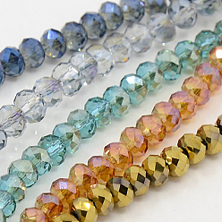 Mixed Color Electroplate Glass Strands, Faceted, Rondelle, Mixed Style, Mixed Color, 4x3mm, Hole: 1mm, about 149pcs/strand, 18.1 inch