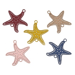 Mixed Color 430 Stainless Steel Connector Charms, Etched Metal Embellishments, Starfish Links, Mixed Color, 21x20.5x0.5mm, Hole: 1.8mm