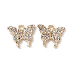 Crystal Alloy Rhinestone Pendants, Butterfly Charm, Golden, Crystal, 15x17x2mm, Hole: 2mm