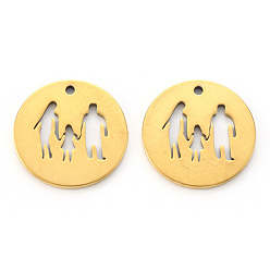 Golden Vacuum Plating 304 Stainless Steel Pendants, Laser Cut, Flat Round with Family, Golden, 15.5x1mm, Hole: 1.2mm