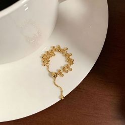 Золотой Регулируемая цепочка с несколькими подвесками из латуни, кольца на палец, круглая бусина, золотые, внутренний диаметр: 15~20 мм