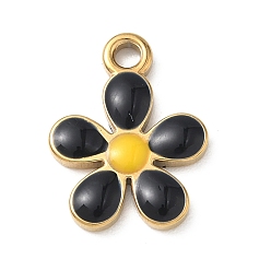 Черный 304 нержавеющей стальной эмали подвески, , реальный 18 k позолоченный, ионное покрытие (ip), чёрные, 23.5x18x3 мм, отверстие : 3 мм