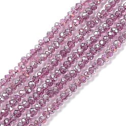 Розово-Коричневый Стеклянные бусины с гальваническим покрытием , с покрытием AB цвета, граненые, шайба, розово-коричневый, 3x2 мм, отверстие : 0.5 мм, около 135~140 шт / нитка, 32~34 см