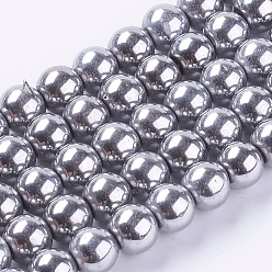 Platinum Plated Synthetic Magnetic Hematite Beads Strands, Round, Platinum Plated, 10mm, Hole: 1mm, about 42pcs/strand