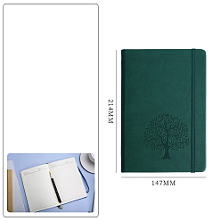 Dark Green 8.43 x 5.79" PU Leather Notebook, A5 Elastic Band Diary Notebook, Rectangle with Tree of Life Pattern, Dark Green, 21.4x14.7cm, 100sheets, 200pages/pc