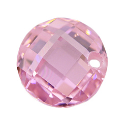 Pink Кубического циркония прелести, граненые, плоско-круглые, розовые, 2x4 мм, отверстие : 0.7~0.8 мм
