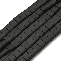 Black Electroplated Non-magnetic Synthetic Hematite Beads Strands, Rectangle, Matte Style, 2-Hole, Black, 6x4x3mm, Hole: 1.2mm, about 99pcs/strand, 15.55 inch(39.5cm)