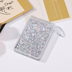 Silver Rectangle Acrylic Quicksand Keychain, Glitter Chasing Pendant Decorations Sticker Keychain, with Ball Chains, Silver, 9x6cm