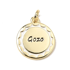 Настоящее золото 18K Латунь эмаль подвески, плоские круглые подвески с надписью «Гозо», долговечный, стойки покрытие, без свинца и без кадмия, реальный 18 k позолоченный, 18x15.5x2 мм, Перейти кольцо: 4.5x1 мм, внутренний диаметр: 2 мм