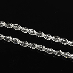 Clear Transparent Glass Bead Strands, Faceted, teardrop, Clear, 5x3mm, Hole: 1mm, about 99~101pcs/Strand, 19.7 inch