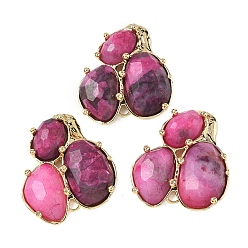 Кварц Соединители звеньев естественного кварца, с латунной фурнитурой , граненые, золотые, окрашенные, 30.5~31x33x5 мм, отверстие : 1.8 мм