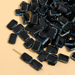 Black Czech Glass Beads, Rectangle, Black, 12x8mm, Hole: 1.2mm
