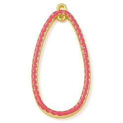 Светло-Вишневый Подвески из латуни с эмалью в стойку, долговечный, без свинца и без кадмия, реальный 18 k позолоченный, очарование слезы, светло-вишневый, 45x22x3 мм, Отверстие : 1.6 мм & 1 мм