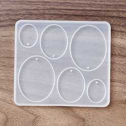 Oval DIY Pendant Silicone Molds, Resin Casting Molds, White, Oval Pattern, 109x98x5.5mm, Hole: 2mm, Inner Diameter: 19~40x25.5~51.5mm
