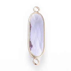 Lilac Glass Links connectors, with Brass Findings, Faceted, Oval, Lilac, 31.5x8.5x4.5mm, Hole: 2.5mm