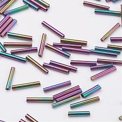 Разноцветный Стеклярус, Ирис, красочный, 12x2 мм, отверстия: 0.5 мм, около 5000 шт / мешок