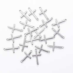 Stainless Steel Color 20Pcs 201 Stainless Steel Connector Charms, Religionm, Cross, Stainless Steel Color, 17x9.5x0.8mm, Hole: 1.2mm