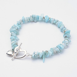 Larimar Natural Larimar Beaded Bracelets, with Alloy Toggle Clasps, Heart, 8-1/4 inch(208mm)