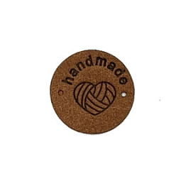 Saddle Brown Microfiber Knitting Heart Label Tags, Clothing Handmade Labels, for DIY Jeans, Bags, Shoes, Hat Accessories, Flat Round, Saddle Brown, 25mm