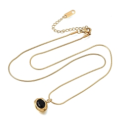 Black 304 Stainless Steel Pave Cubic Zirconia Pendant Necklaces, Oval, Golden, PVD Vacuum Plating, Black, 17.72~18.11 inch(45~46cm)