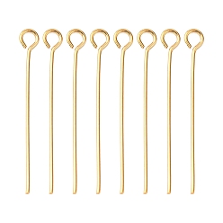 Real 18K Gold Plated Brass Eye Pin, Long-Lasting Plated, Real 18K Gold Plated, Nickel Free, 45mm, Hole: 2mm, Pin: 0.7mm