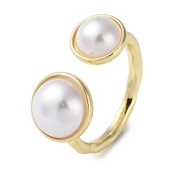 Настоящее золото 18K Покрытие стойки латунное открытое кольцо, пластиковое жемчужное кольцо-манжета для женщин, долговечный, без свинца и без кадмия, реальный 18 k позолоченный, Американский размер 7 3/4 (17.9мм)