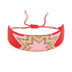 Красный Браслеты из бисера с узором в виде звезды дружбы для женщин, регулируемые нейлоновые шнур плетеный браслеты из бисера, красные, 11 дюйм (28 см)