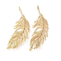 Oro Dijes de conexión de latón, enlaces de plumas, dorado, 39x14.5x5.5 mm, agujero: 1.8 mm y 2 mm